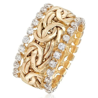 Nhẫn Zircon bện vàng cổ điển