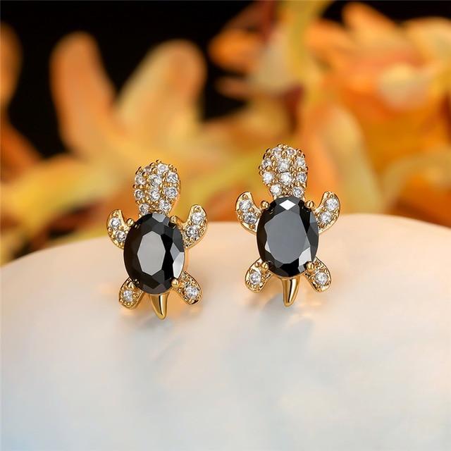 Bông tai rùa biển bằng zirconia và bạc